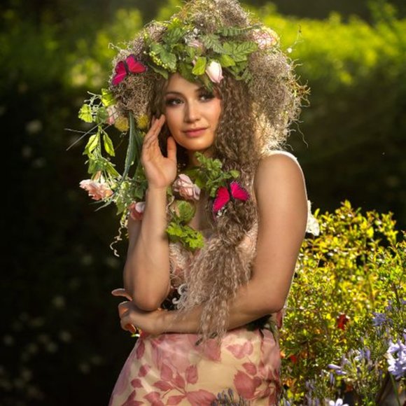 Sample Gown Only-ADRIENNE Pink Ivory Silk Chiffon Lace Wedding Gown - Picture 12 of 15